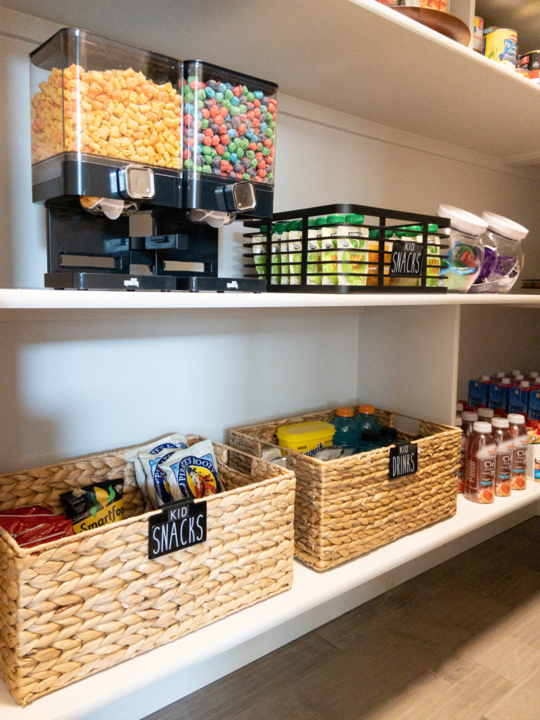 organized snacks in the pantry for kids.  www.thesortedstandard.com